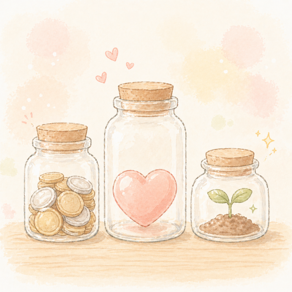 教育費のため方3種類(貯金、保険、投資)を表した瓶のイラスト