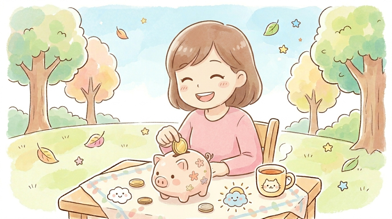 家計が整って安心している女性のイラスト