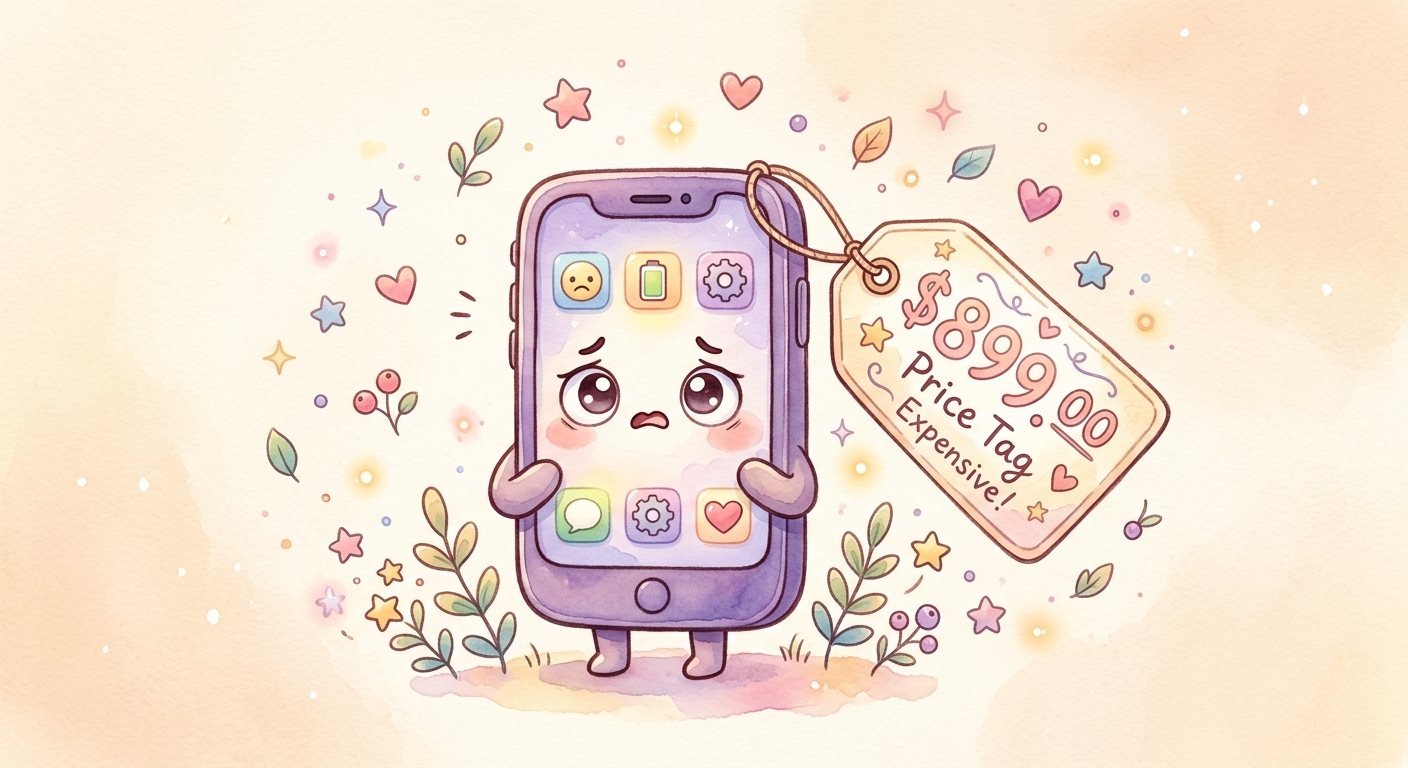 スマホの高い請求額を見て困っている女性のイラスト