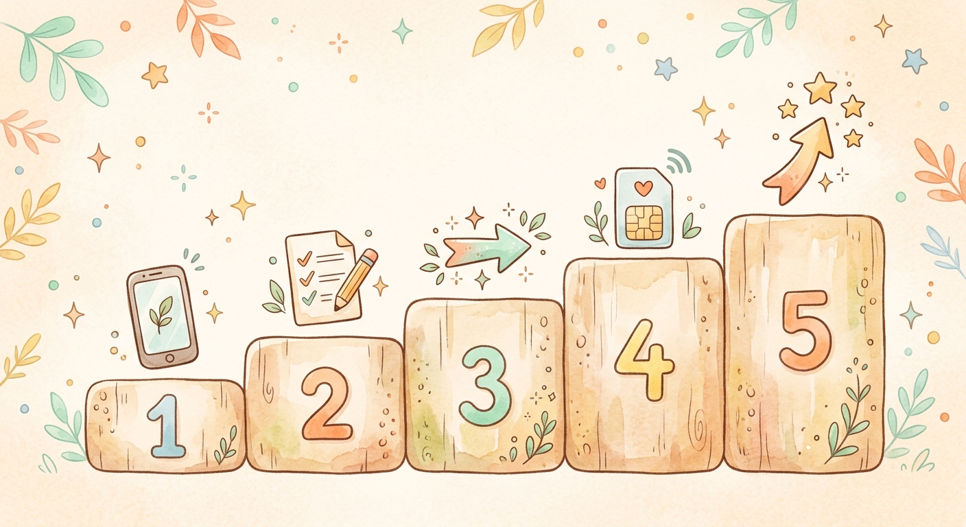 乗り換え手順5ステップのイラスト