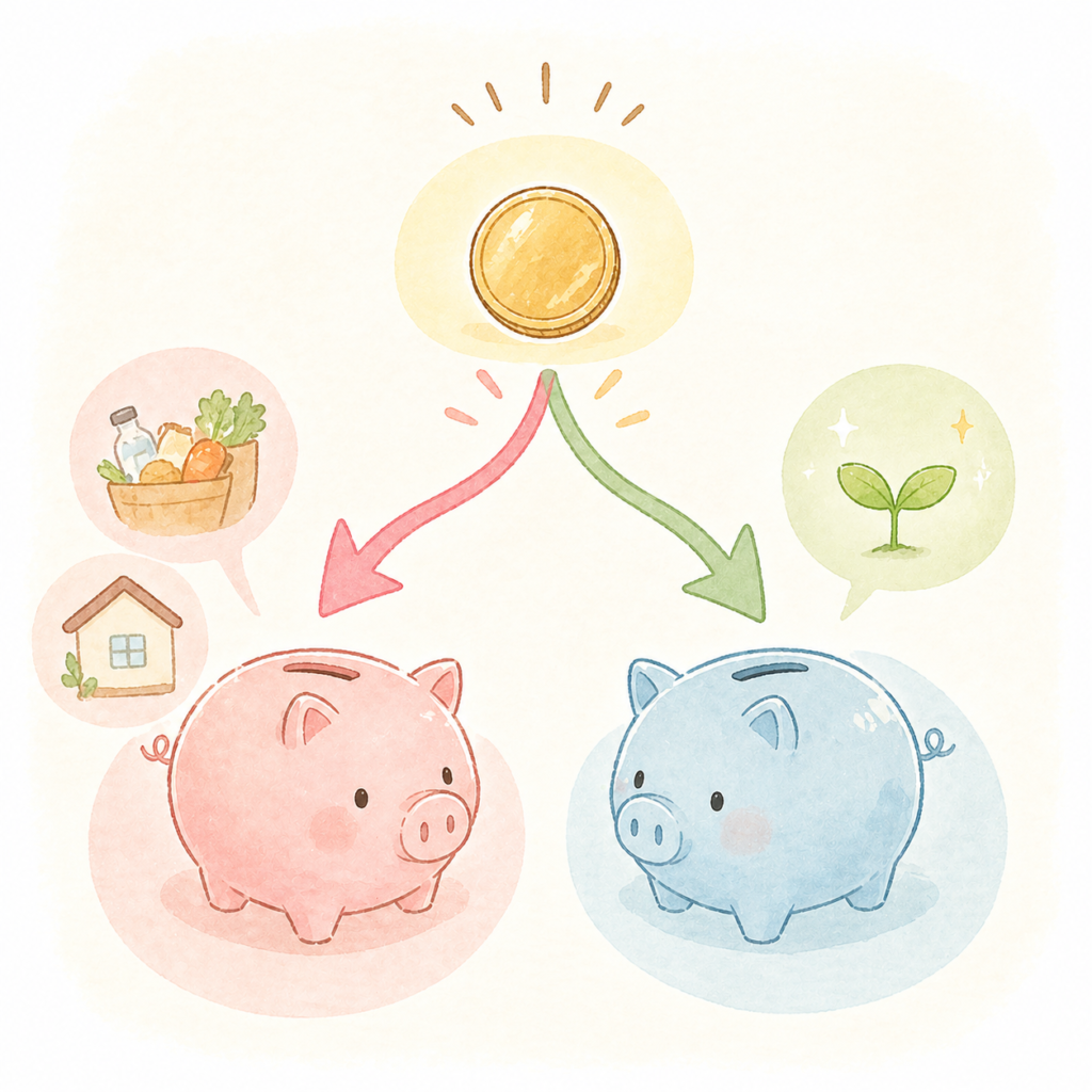 給料を生活費と先取り貯金に分けるイメージイラスト