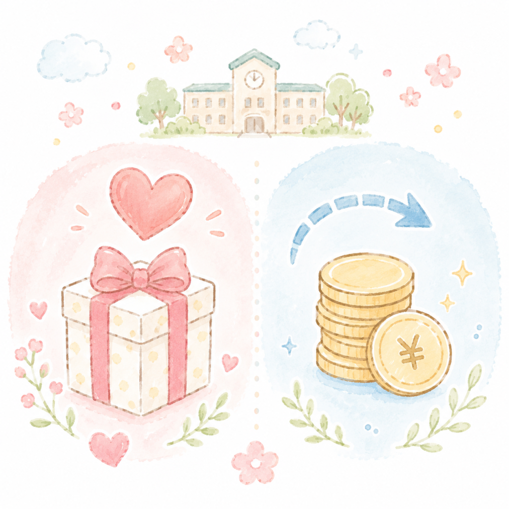 給付型と貸与型の2種類の奨学金を表すイラスト