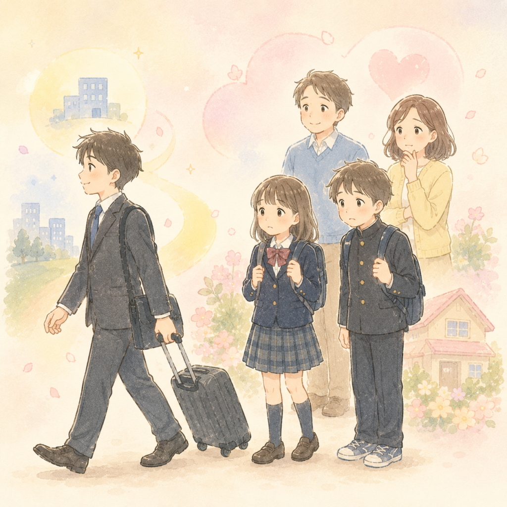 上の子が就職すると扶養人数が減り支援が終わることを示すイメージイラスト