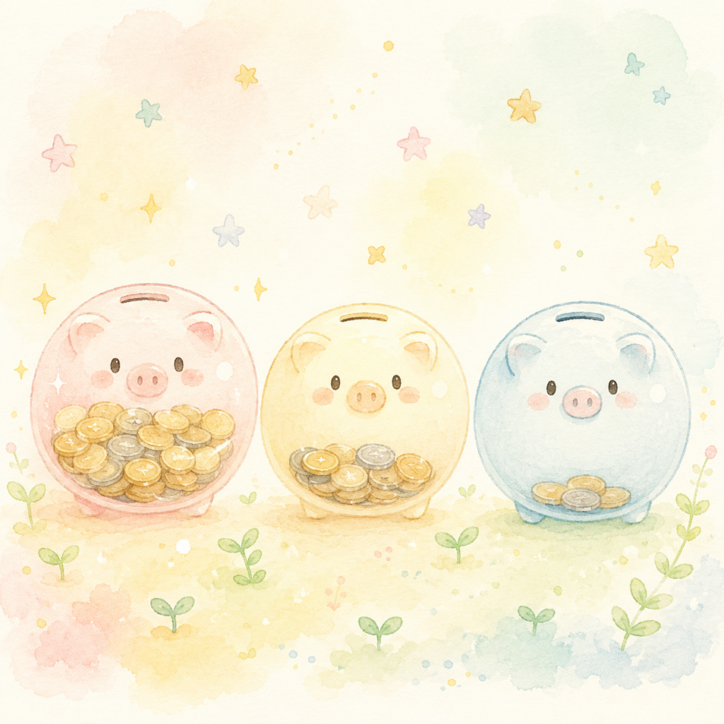 多子世帯が浮いた教育費を積み立てるイメージイラスト