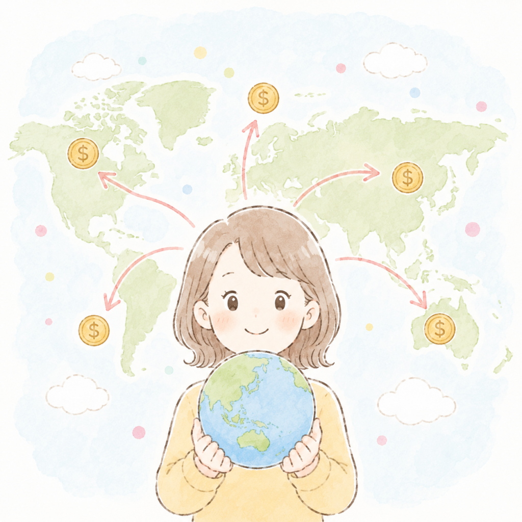 世界全体に分散投資するイメージ