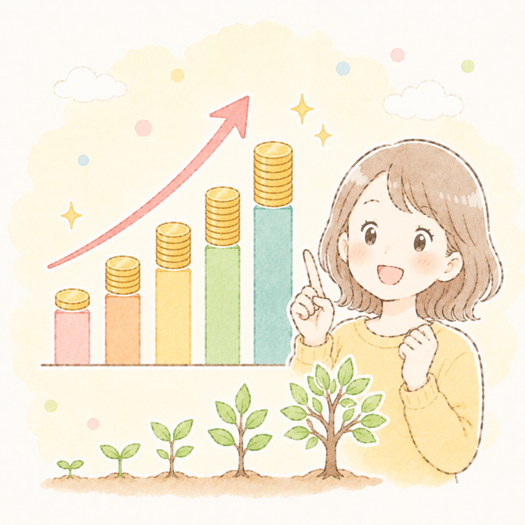長期積立でお金が増えるイメージグラフ