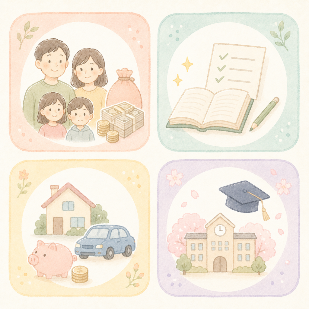 修学支援新制度の対象になる4つの条件を表したイラスト