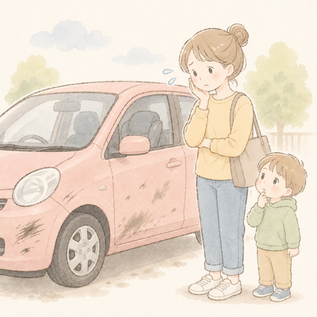 残クレ契約後に想定外のコストが発生して困惑している様子のイラスト
