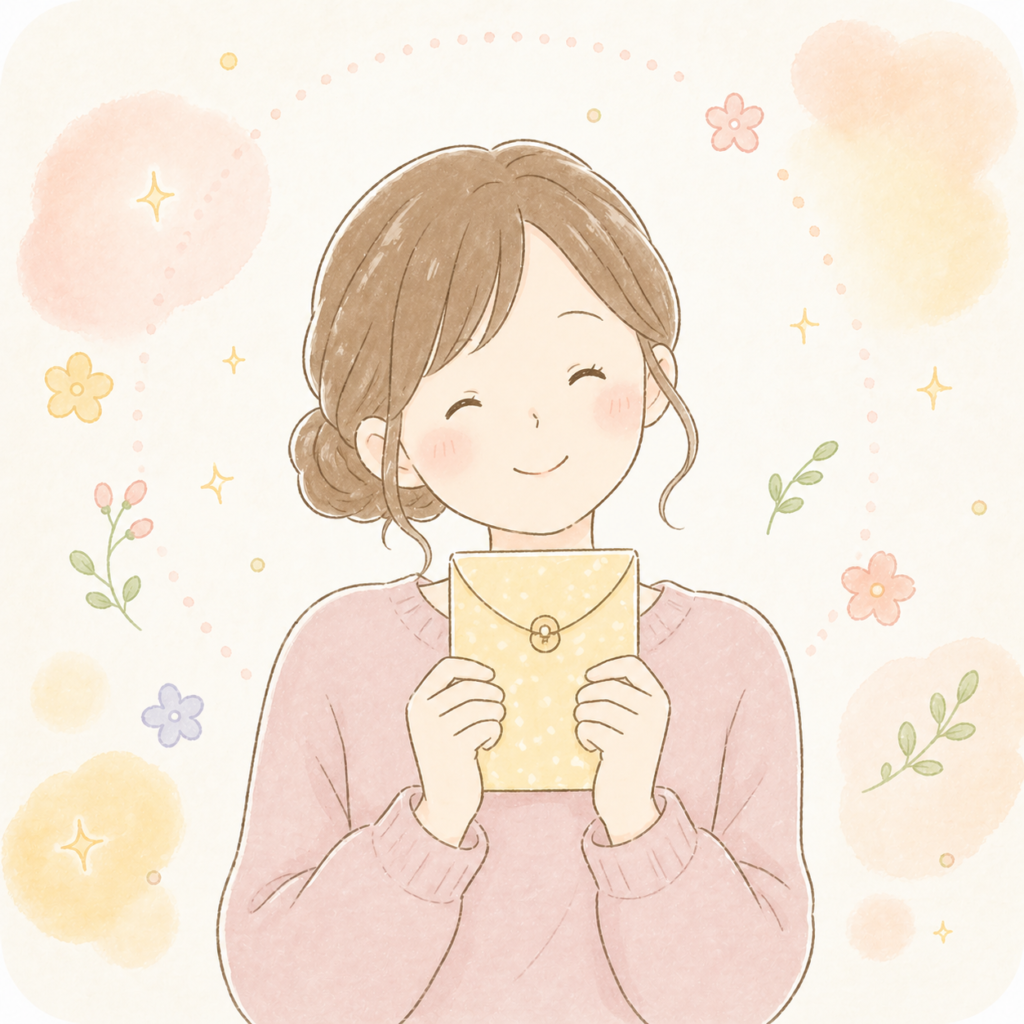 一つから特別費の積立を始めてほっとした様子の女性のイラスト