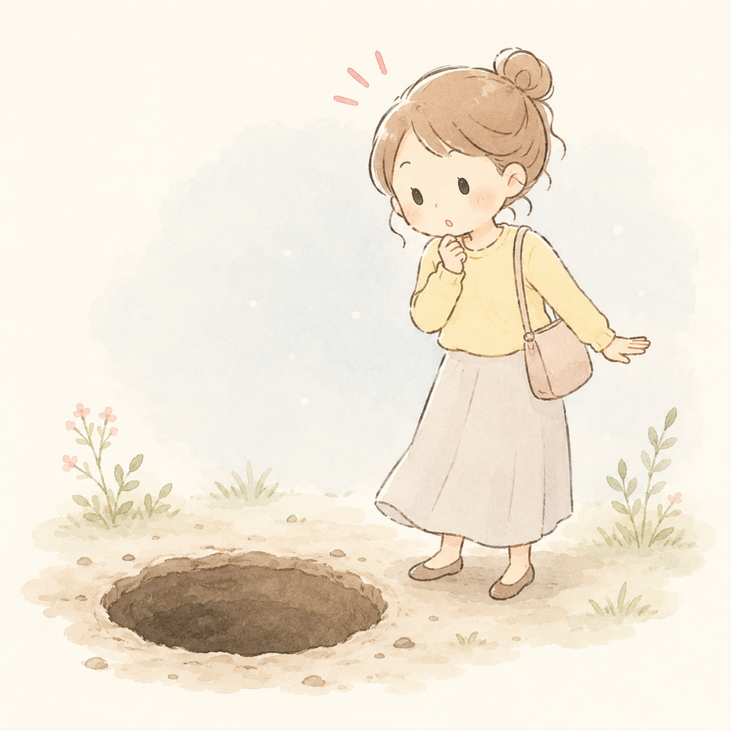 保険の落とし穴に気づいて立ち止まるイラスト