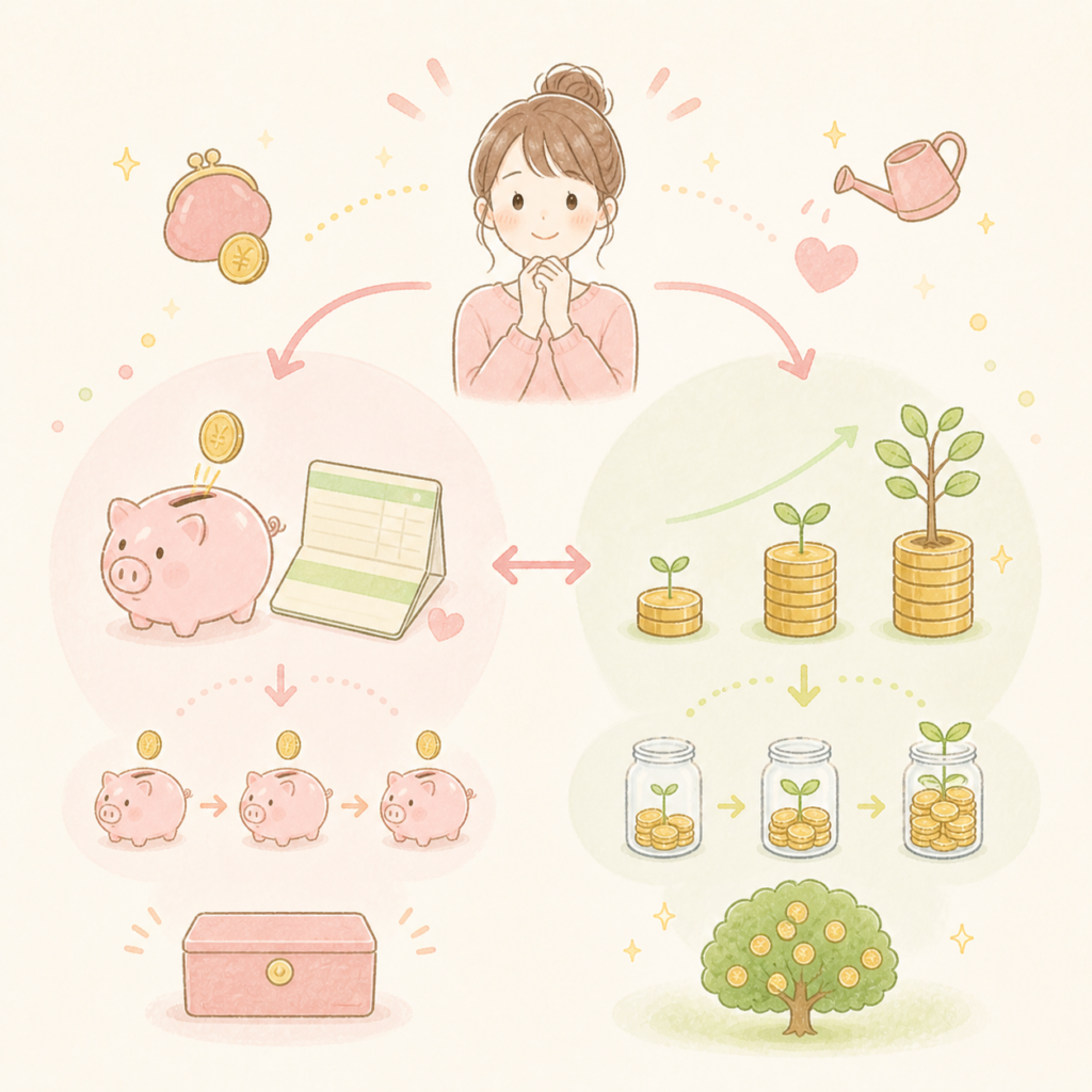 先取り貯金と新NISA積み立てを同時に進めて教育費を準備するイメージ図
