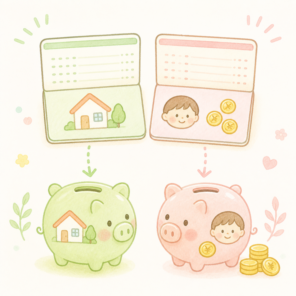 生活費口座と児童手当専用口座を分けて管理しているイメージのイラスト
