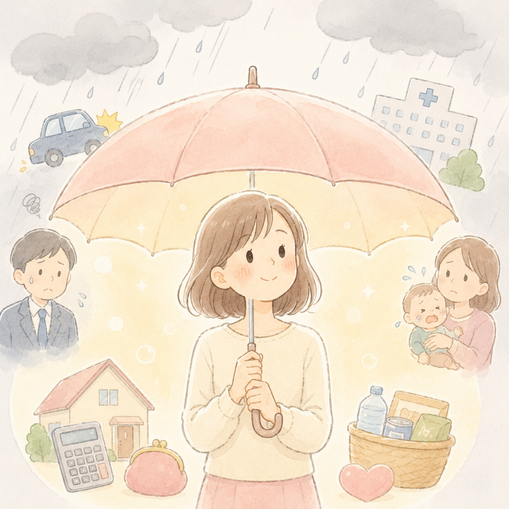 もしものときに備えてお金を守る女性のイラスト