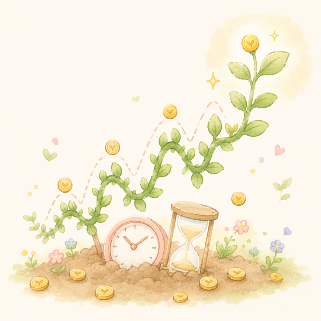 長期投資で時間が味方になるイメージイラスト