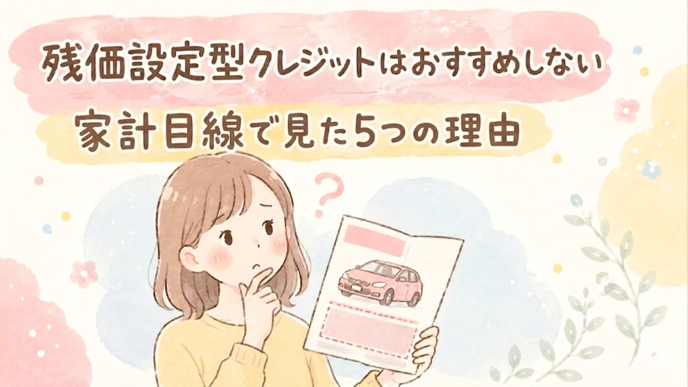残クレの月々の支払いとトータルコストを比較して悩む女性のイラスト