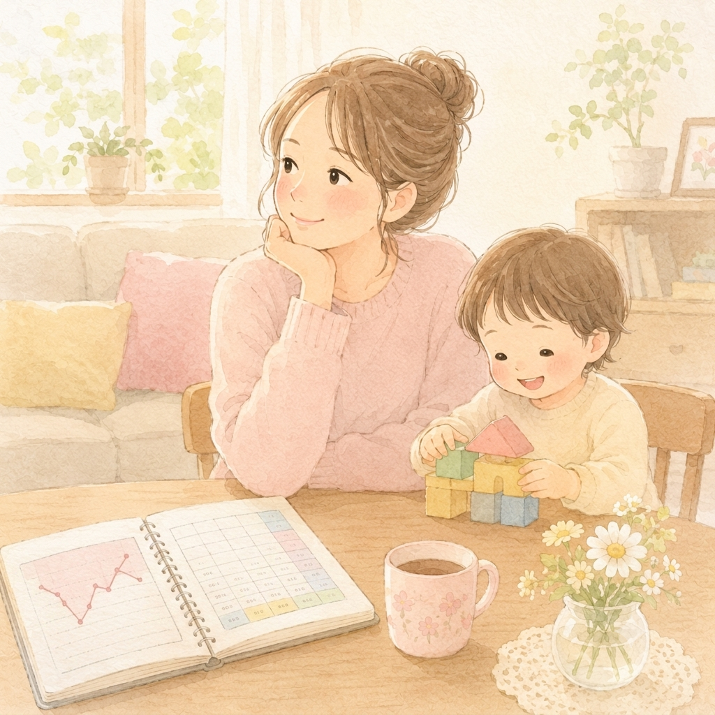 将来のお金の見通しが立って安心しながら子どもと過ごす様子
