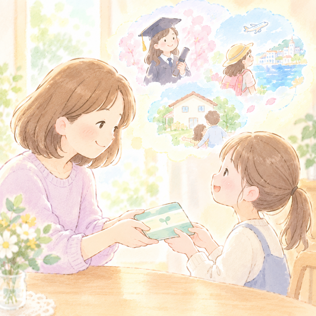 親から子へお金を手渡すイメージのイラスト